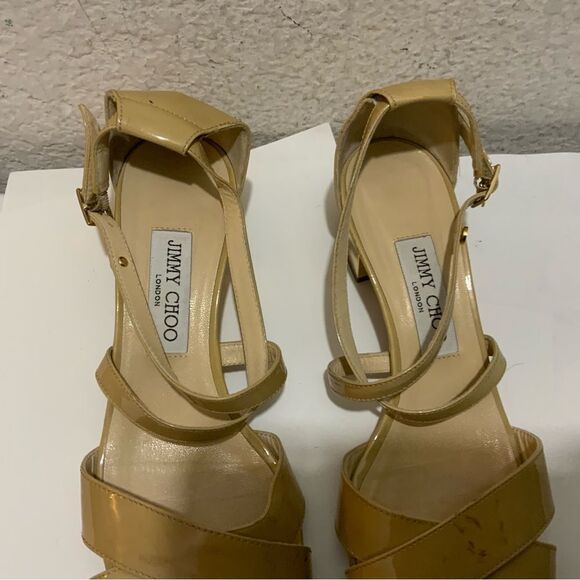 Jimmy Choo Nude Patent Leather "Merit" Sandals Size 39 - Picture 9 of 11
